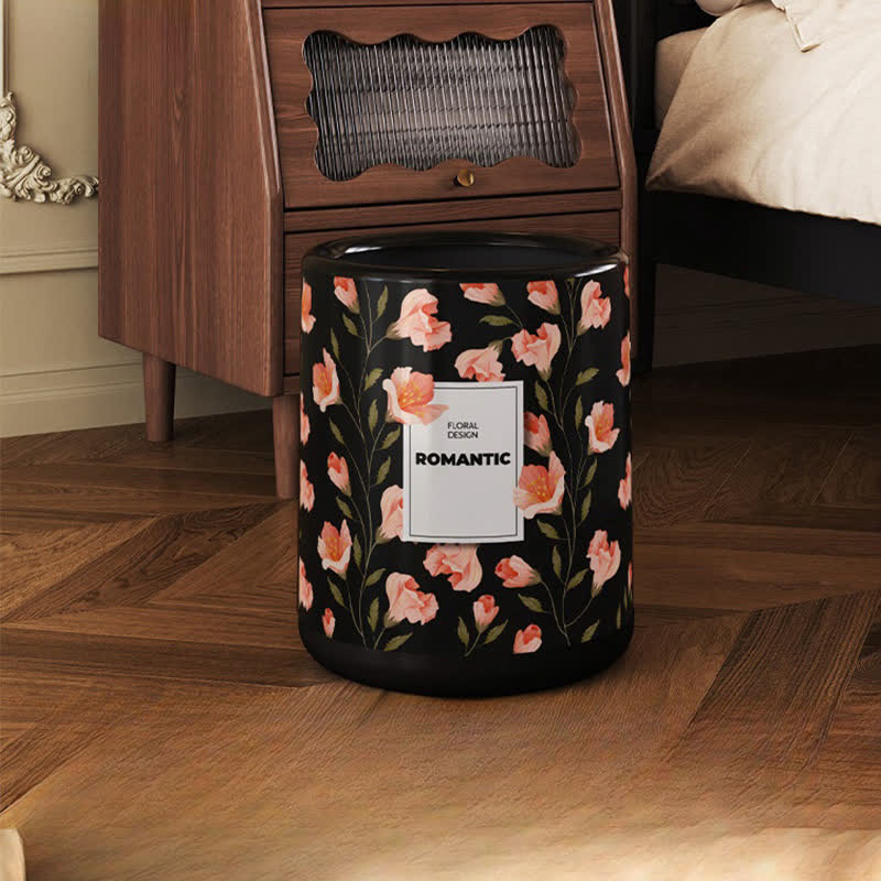 Poubelle robuste à double couche avec motif floral vintage