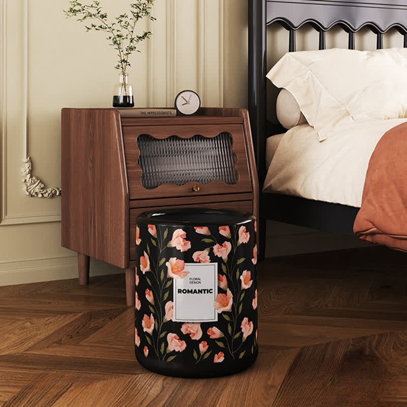 Poubelle robuste à double couche avec motif floral vintage