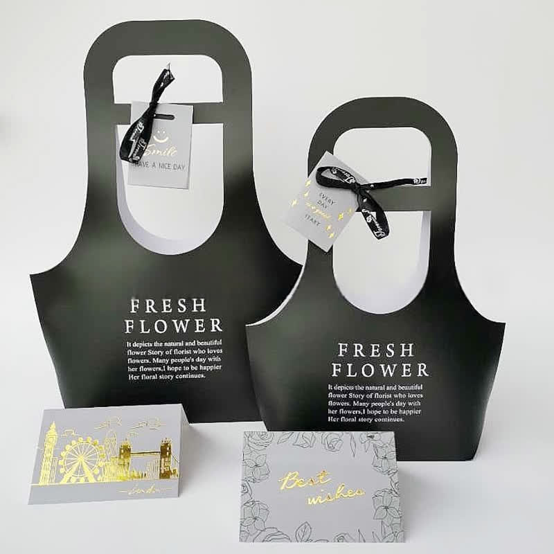 Sacs cadeaux en papier kraft avec motif floral et poignée