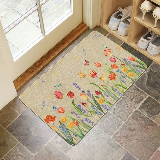 Tapis de sol décoratif avec motif floral printanier vintage