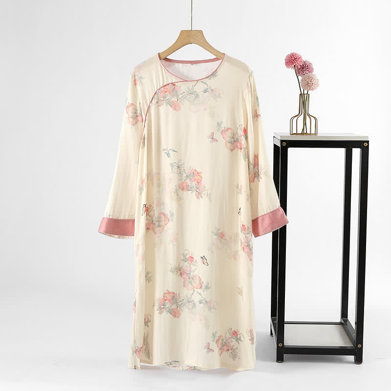 Vêtements d'intérieur en satin doux avec imprimé floral et papillon