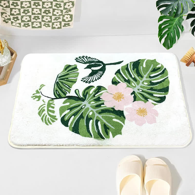 Tapis de sol absorbant avec plantes et fleurs de style pastoral
