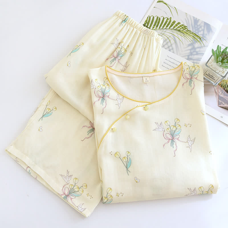 Ensemble de pyjama en fibre de bambou respirante à motif floral