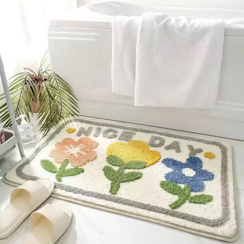 Tapis de sol absorbant avec motif de plantes et de fleurs
