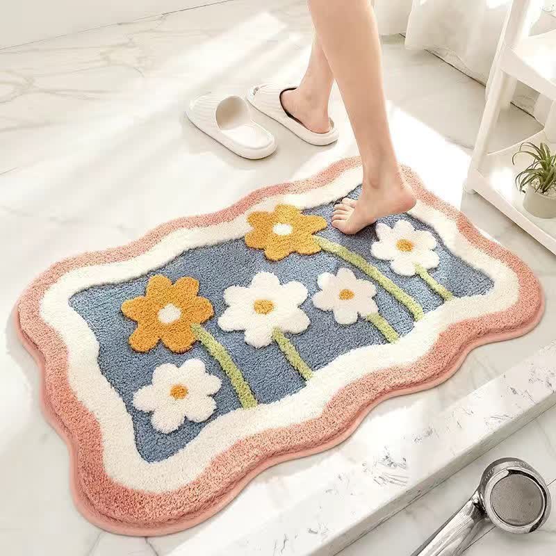 Tapis de sol absorbant avec motif de plantes et de fleurs