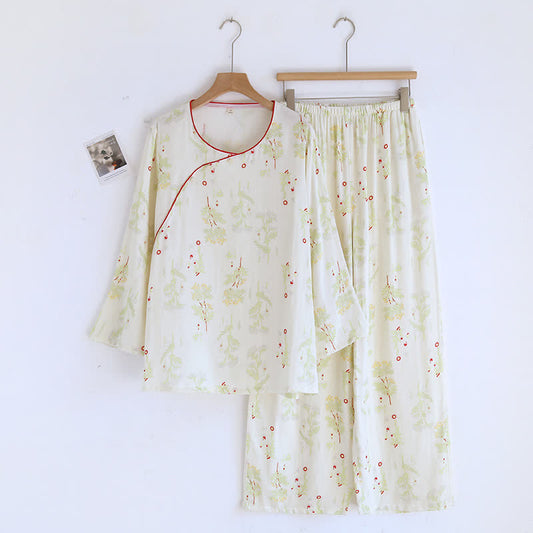 Ensemble pyjama doux avec motif floral et rafraîchissement en fibre de bambou