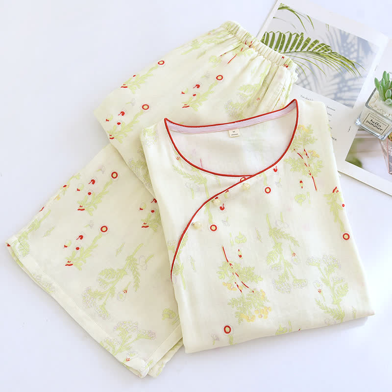 Ensemble pyjama doux avec motif floral et rafraîchissement en fibre de bambou