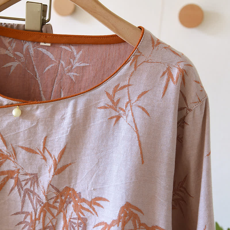 Ensemble de vêtements de nuit en gaze de bambou double épaisseur avec motif jacquard