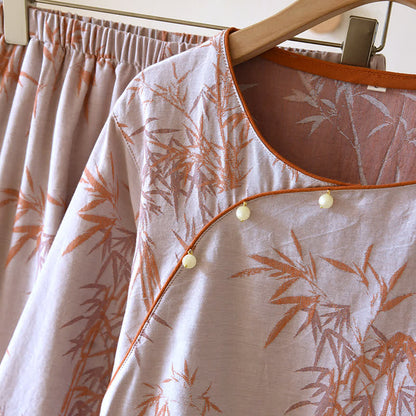 Ensemble de vêtements de nuit en gaze de bambou double épaisseur avec motif jacquard
