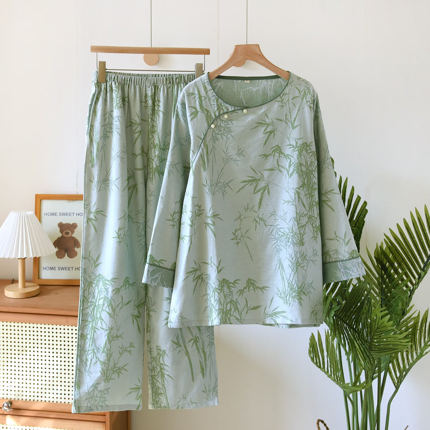 Ensemble de vêtements de nuit en gaze de bambou double épaisseur avec motif jacquard