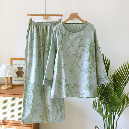 Ensemble de vêtements de nuit en gaze de bambou double épaisseur avec motif jacquard