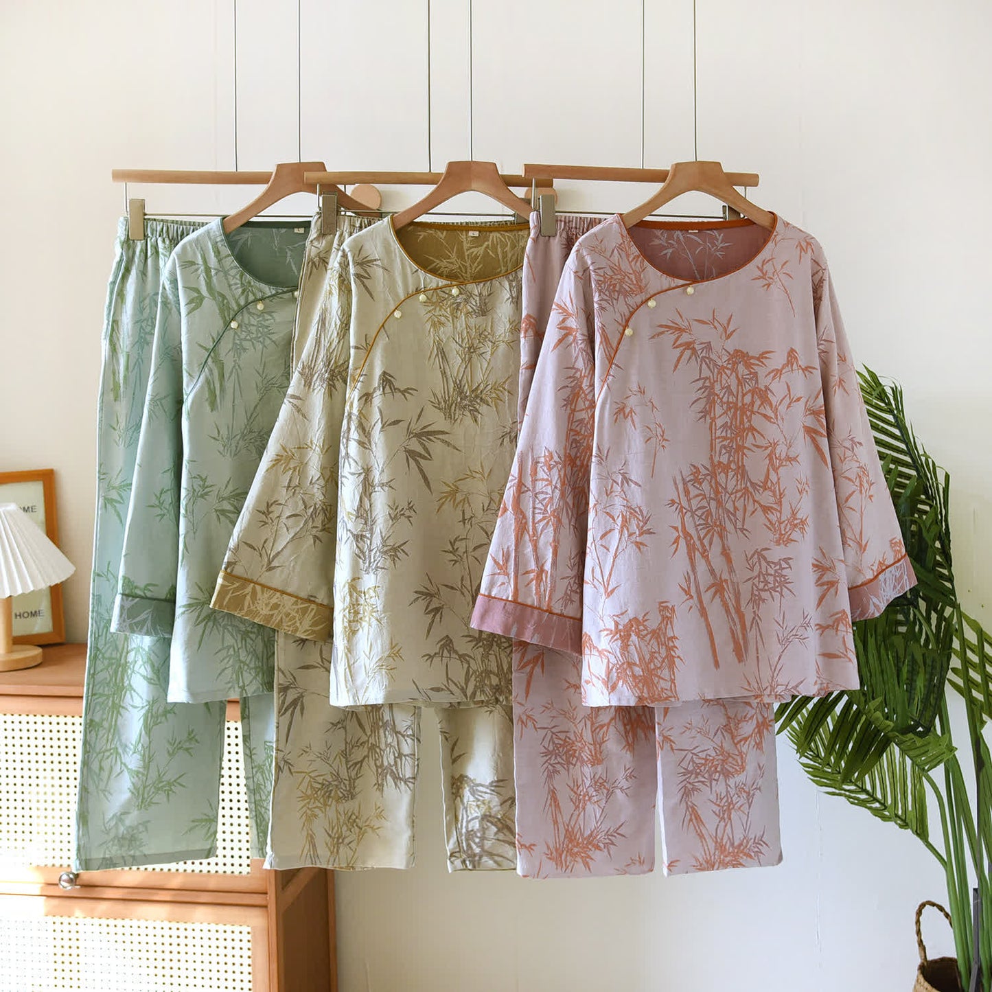 Ensemble de vêtements de nuit en gaze de bambou double épaisseur avec motif jacquard