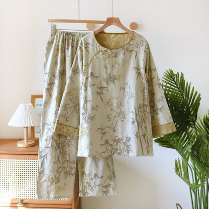 Ensemble de vêtements de nuit en gaze de bambou double épaisseur avec motif jacquard
