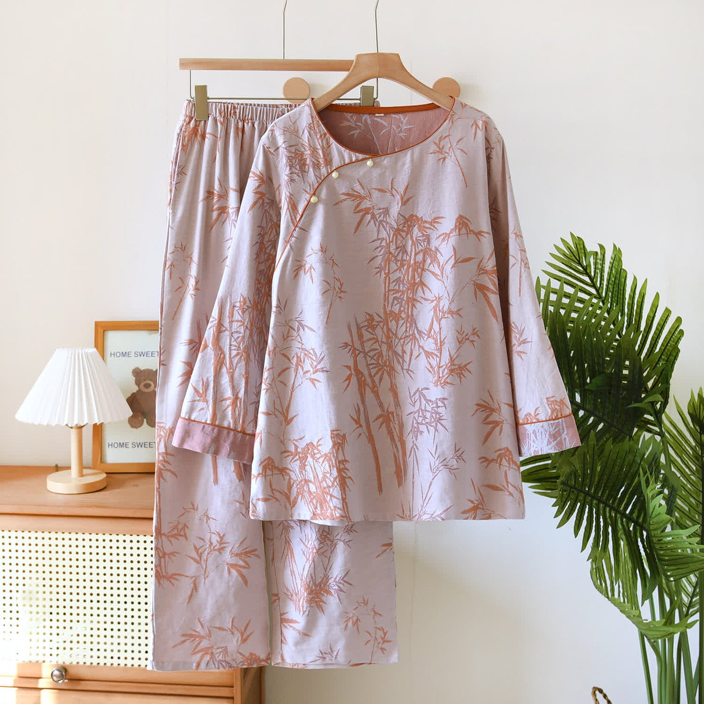 Ensemble de vêtements de nuit en gaze de bambou double épaisseur avec motif jacquard