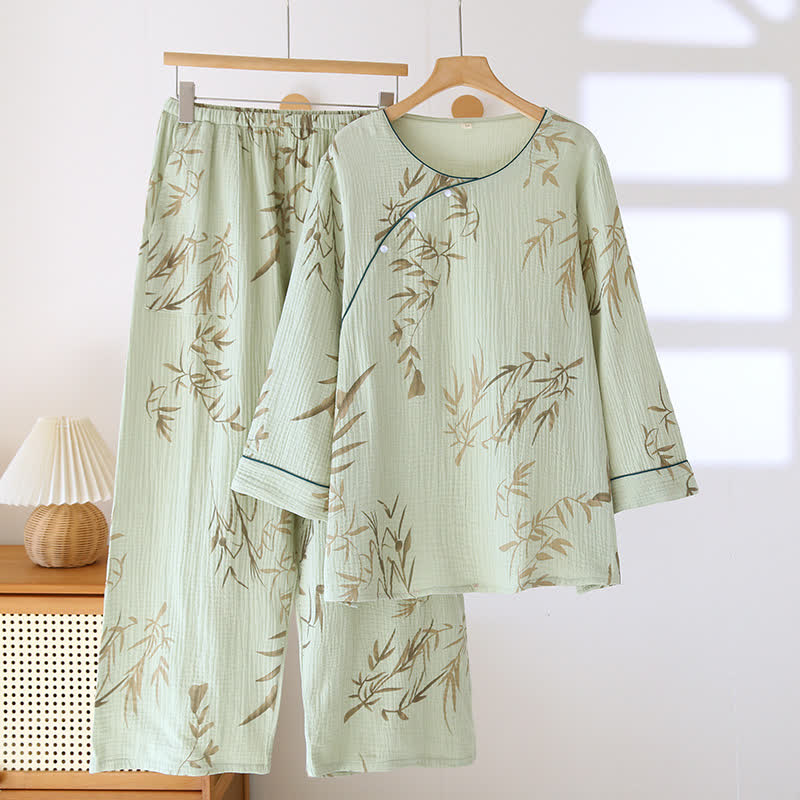 Ensemble de nuit en gaze de coton à encolure ronde