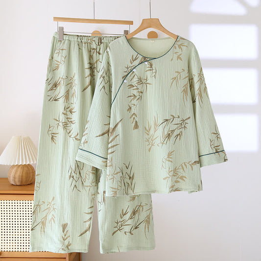 Ensemble de nuit en gaze de coton à encolure ronde