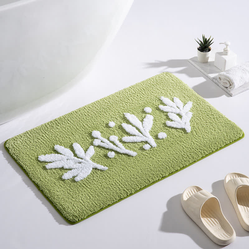 Tapis de sol absorbant pour salle de bain avec branche, feuille et plante