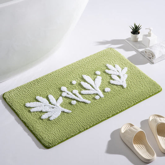 Tapis de sol absorbant pour salle de bain avec branche, feuille et plante