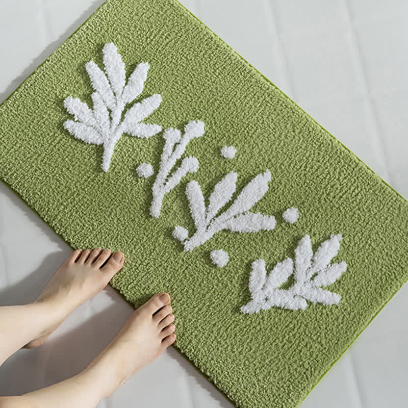 Tapis de sol absorbant pour salle de bain avec branche, feuille et plante