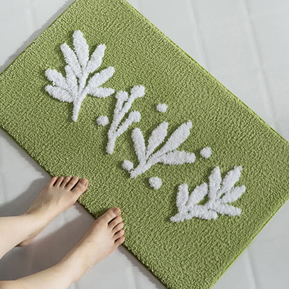Tapis de sol absorbant pour salle de bain avec branche, feuille et plante