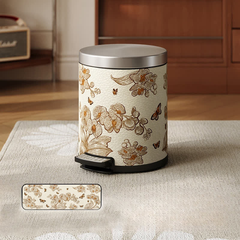 Poubelle en cuir luxueuse et durable avec motif de fleurs et d'oiseaux