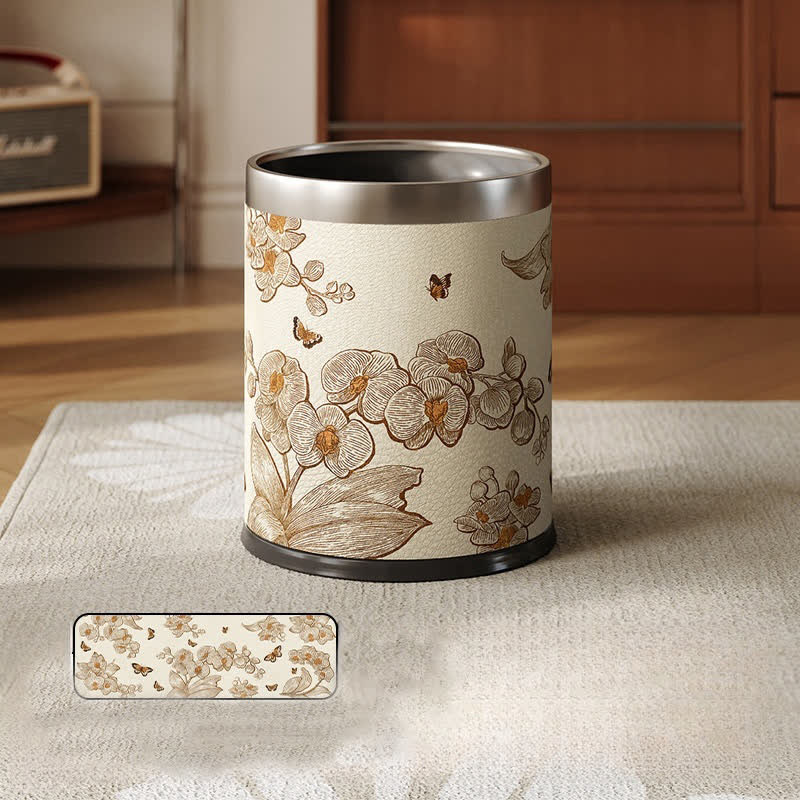 Poubelle en cuir luxueuse et durable avec motif de fleurs et d'oiseaux