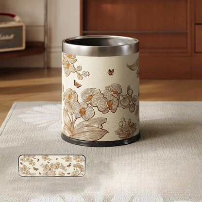 Poubelle en cuir luxueuse et durable avec motif de fleurs et d'oiseaux