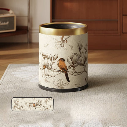 Poubelle en cuir luxueuse et durable avec motif de fleurs et d'oiseaux