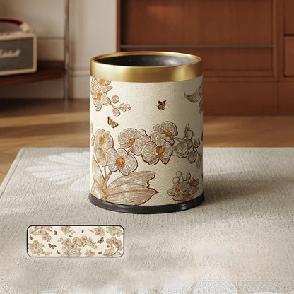 Poubelle en cuir luxueuse et durable avec motif de fleurs et d'oiseaux