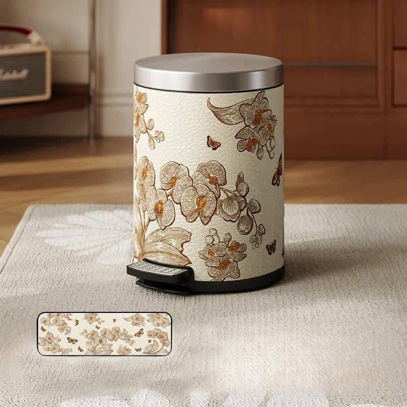 Poubelle en cuir luxueuse et durable avec motif de fleurs et d'oiseaux