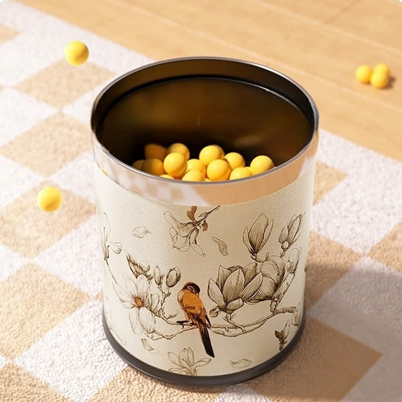 Poubelle en cuir luxueuse et durable avec motif de fleurs et d'oiseaux