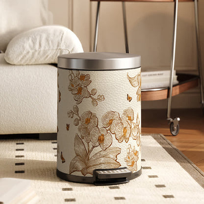 Poubelle en cuir luxueuse et durable avec motif de fleurs et d'oiseaux