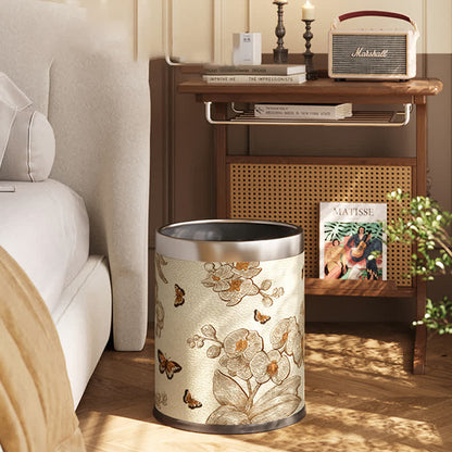 Poubelle en cuir luxueuse et durable avec motif de fleurs et d'oiseaux