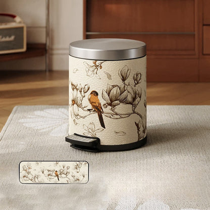 Poubelle en cuir luxueuse et durable avec motif de fleurs et d'oiseaux