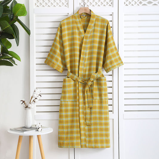 Peignoir à carreaux en gaze de coton jacquard