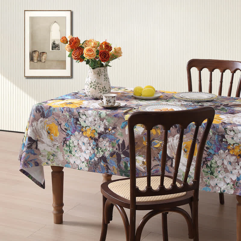 Nappe avec peinture à l'huile vintage et motif floral