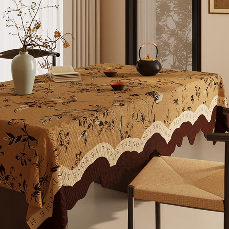 Nappe vintage en coton et lin avec motif végétal et motif floral