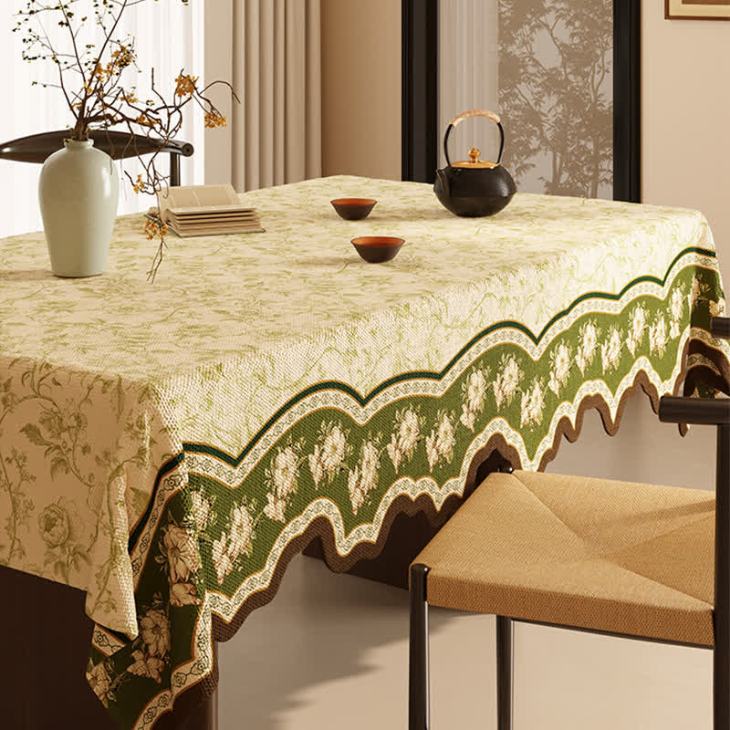 Nappe vintage en coton et lin avec motif végétal et motif floral