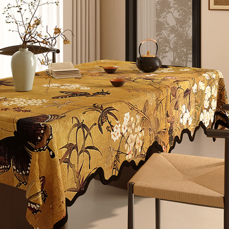 Nappe vintage en coton et lin avec motif végétal et motif floral