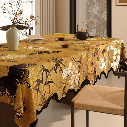 Nappe vintage en coton et lin avec motif végétal et motif floral