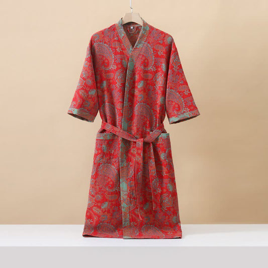 Peignoir en gaze de coton à motif cachemire jacquard kimono