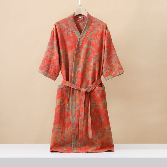 Peignoir kimono double épaisseur en gaze jacquard