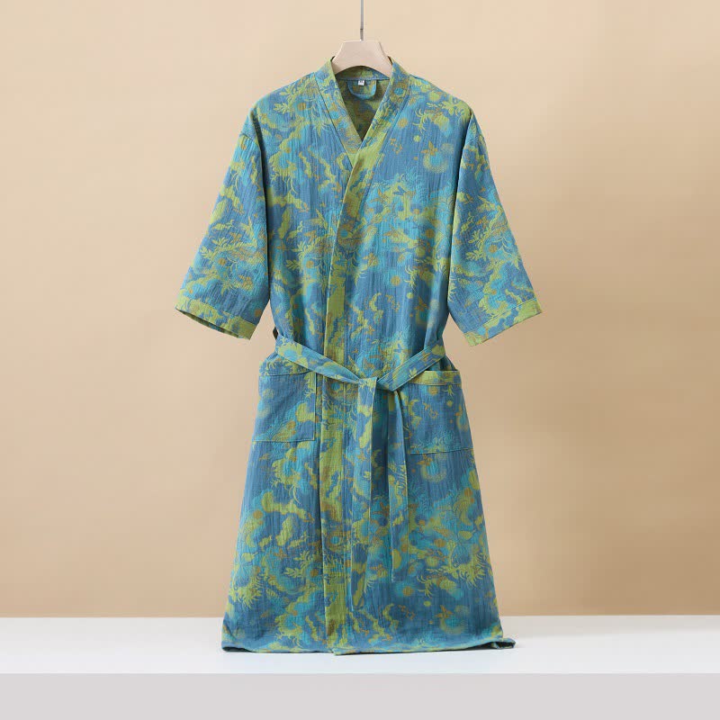 Peignoir kimono double épaisseur en gaze jacquard
