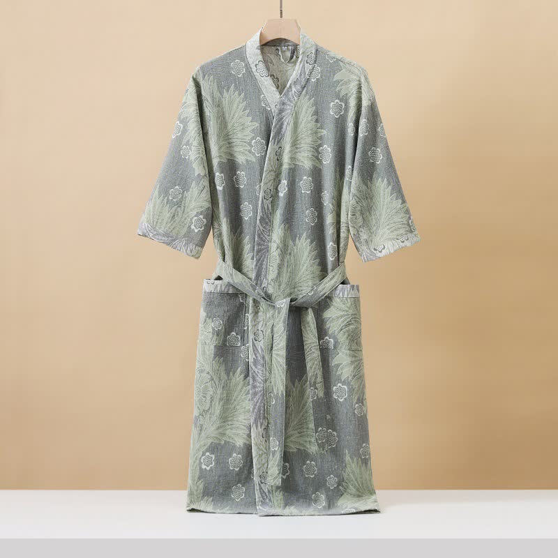 Peignoir kimono respirant en gaze florale jacquard