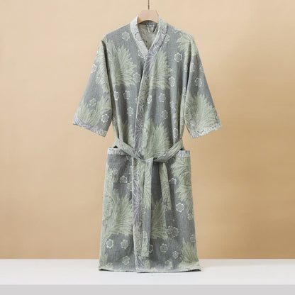 Peignoir kimono respirant en gaze florale jacquard