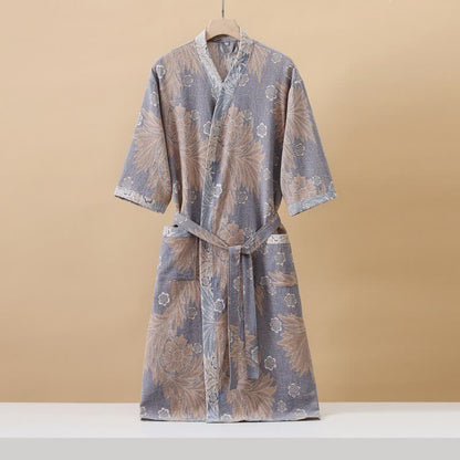 Peignoir kimono respirant en gaze florale jacquard
