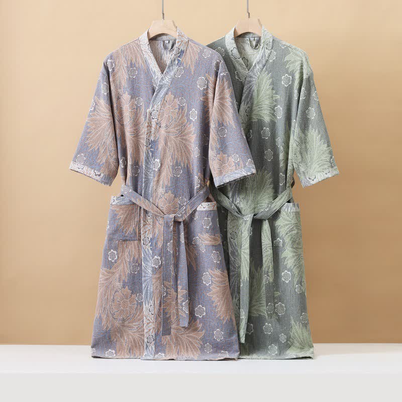 Peignoir kimono respirant en gaze florale jacquard