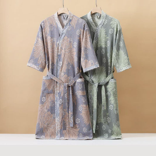 Peignoir kimono respirant en gaze florale jacquard
