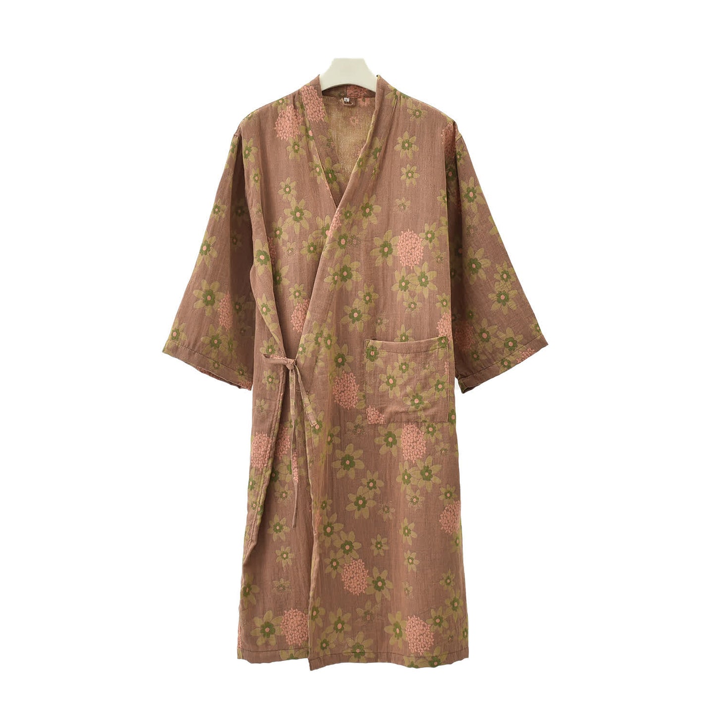 Peignoir léger en gaze jacquard à motif floral - Brun - XL - image 1