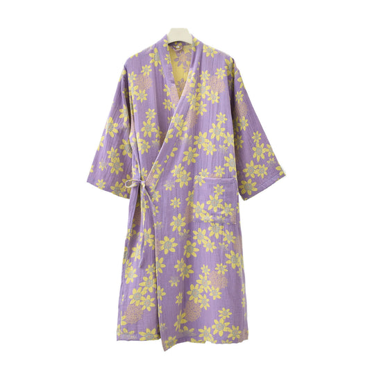 Peignoir léger en gaze jacquard à motif floral - Violet - XL - image 0
